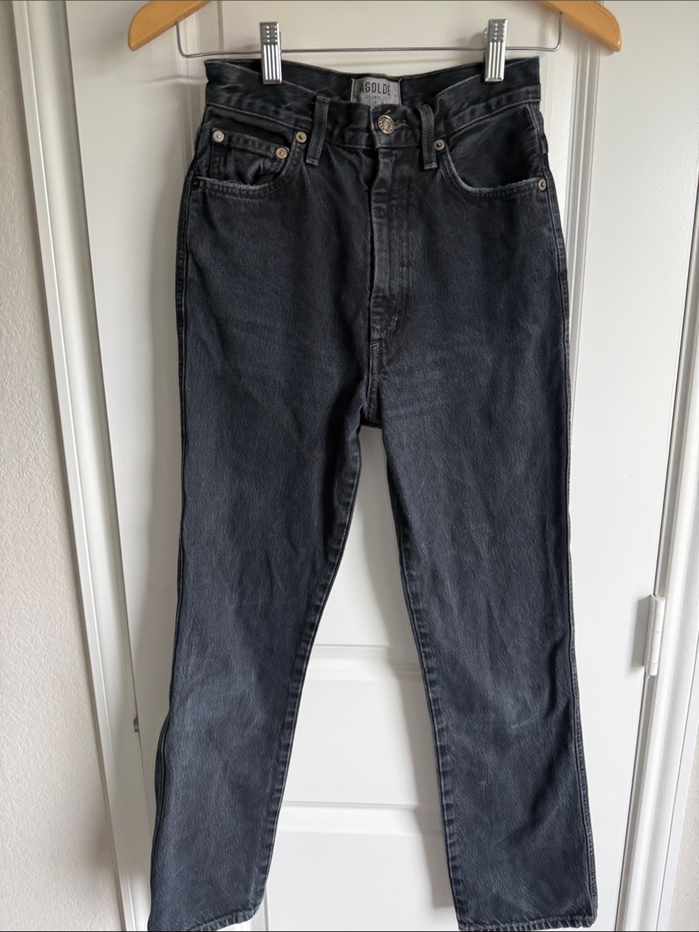 Agolde Women's Straight Leg Black Denim Jeans - Washed Black